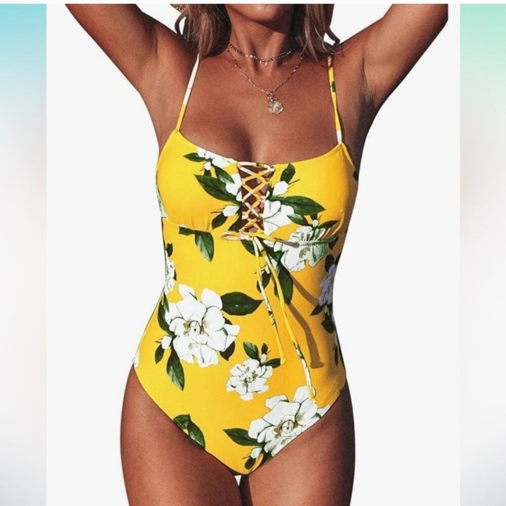 Cupshe Yellow Floral One Piece Swimsuit NEW
